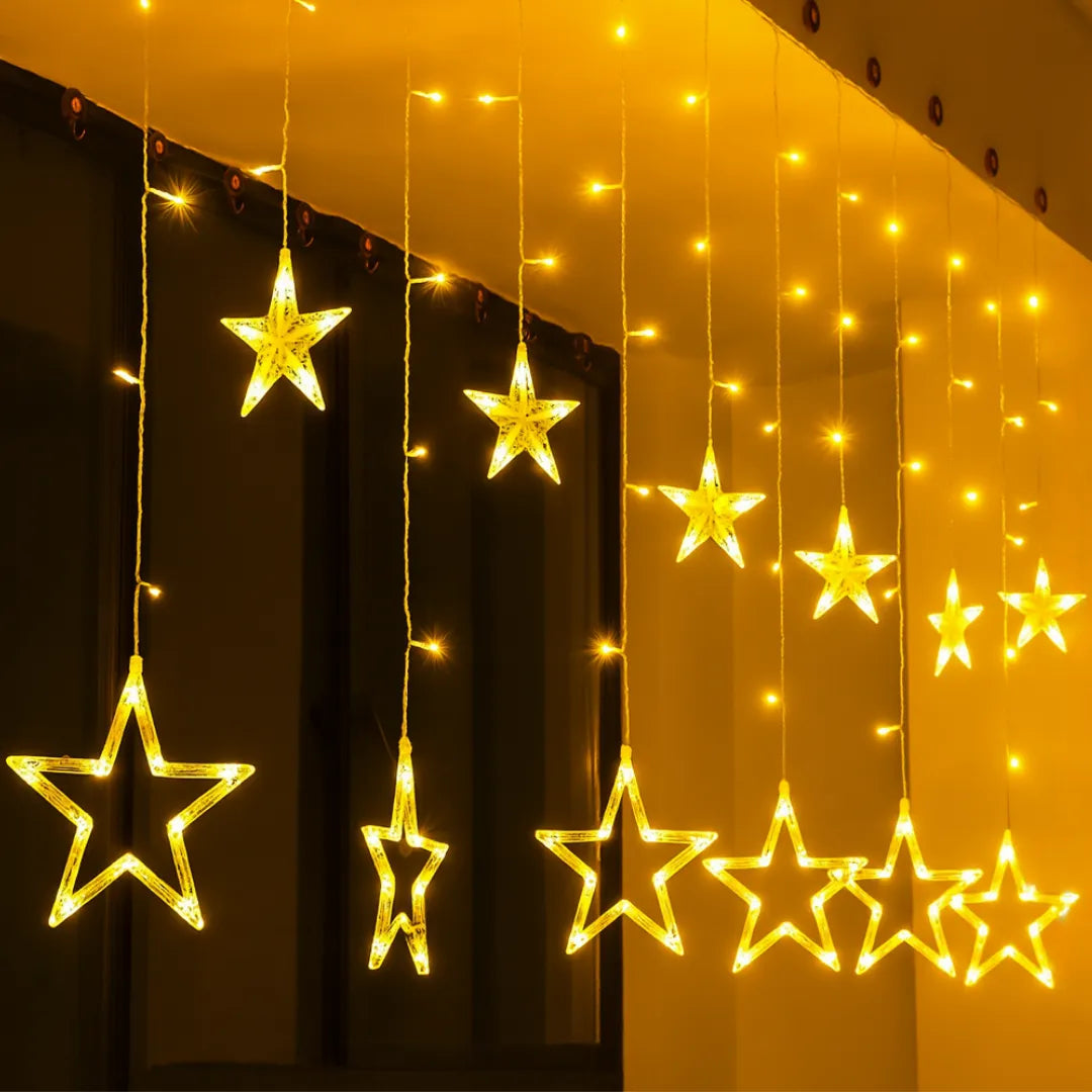 GLOWSPACE Star Curtain LED Lights – Warm White | 138 LEDs | 8 Modes | Festival & Home Décor