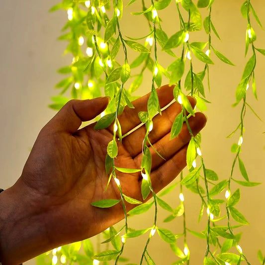 GLOWSPACE Green Leaf Fairy Light Garland – 40 Warm White LEDs | 10M | Boho & Home Décor Lights
