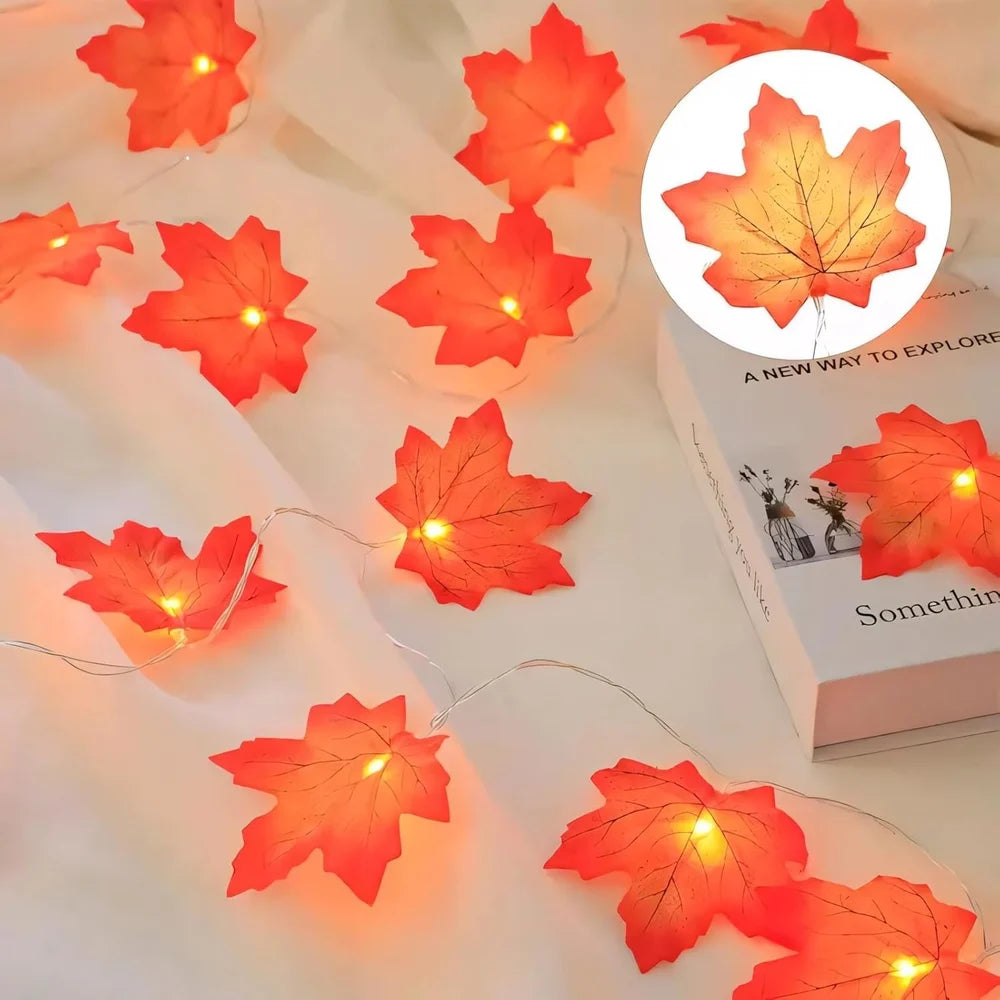 GLOWSPACE Maple Leaf String Lights – 45 Warm White LEDs | 10M | Autumn & Home Décor Lights